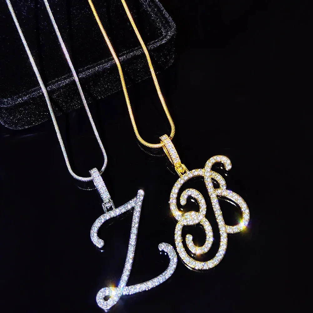 Cursive Initial Letter Name Pendant Necklace For Women Simple Rope Chain Letter Necklace Fashion Jewelry Gift