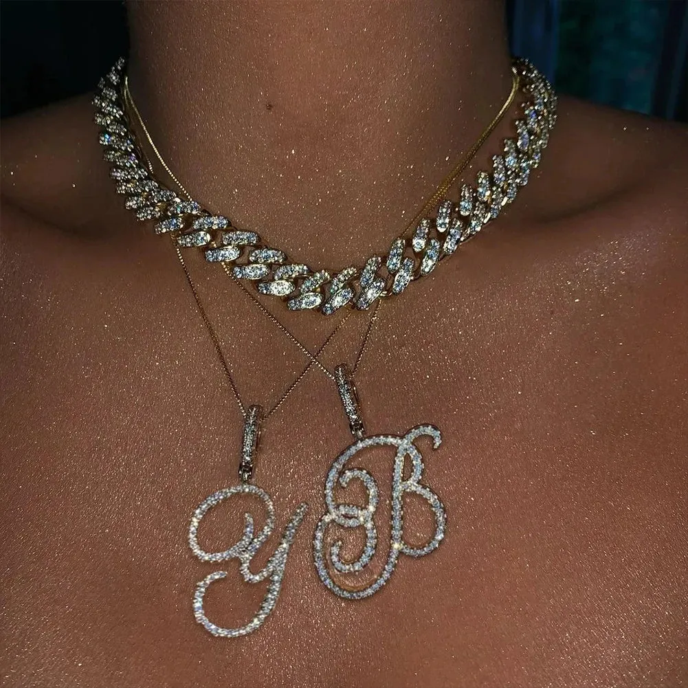Cursive Initial Letter Name Pendant Necklace For Women Simple Rope Chain Letter Necklace Fashion Jewelry Gift