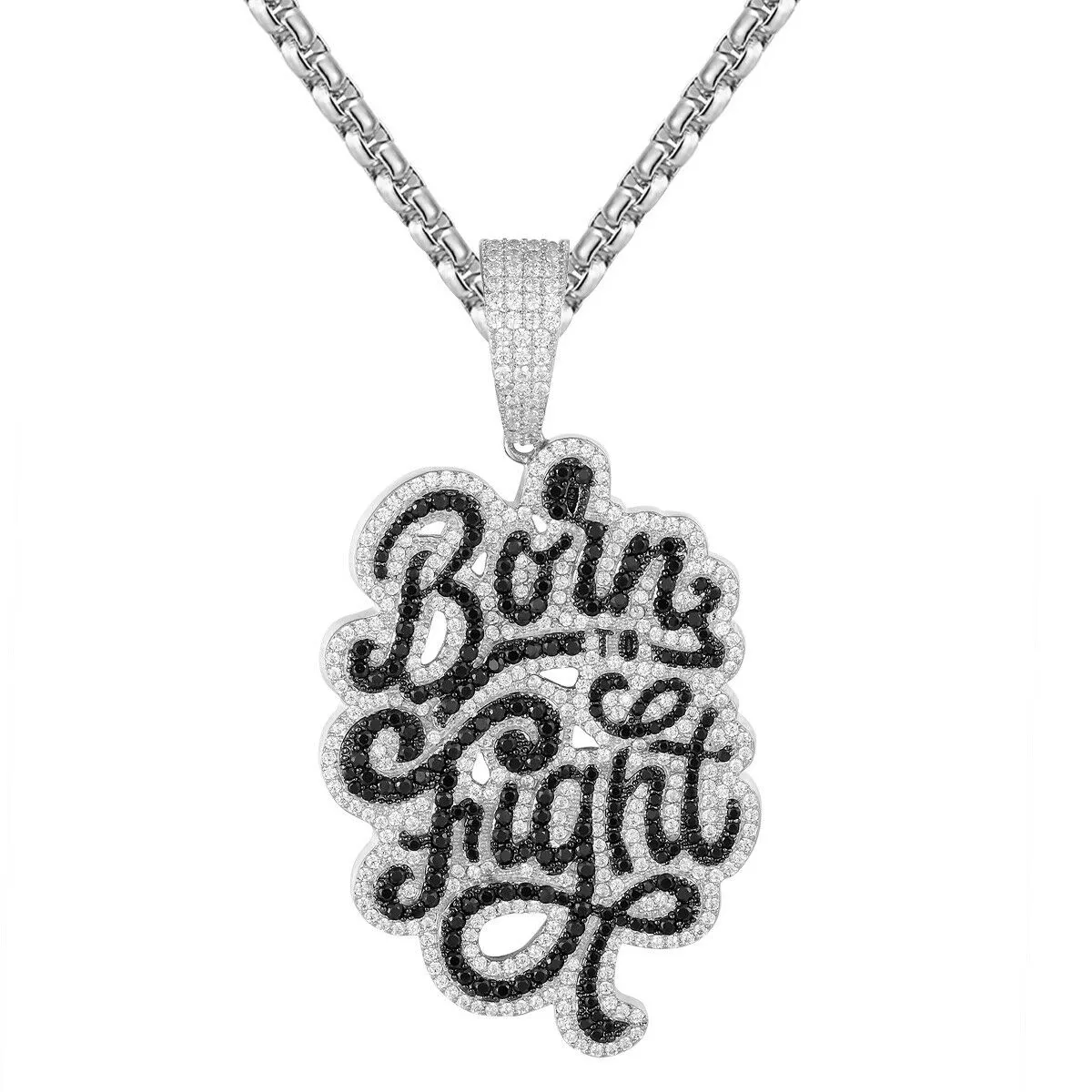 Custom Born To Fight  Simulated Diamond  Pendant With Chain