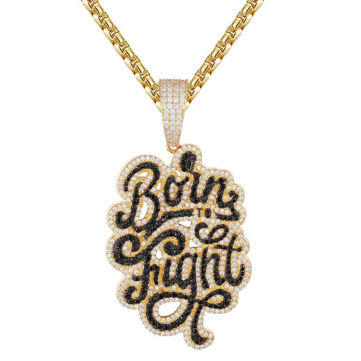 Custom Born To Fight  Simulated Diamond  Pendant With Chain