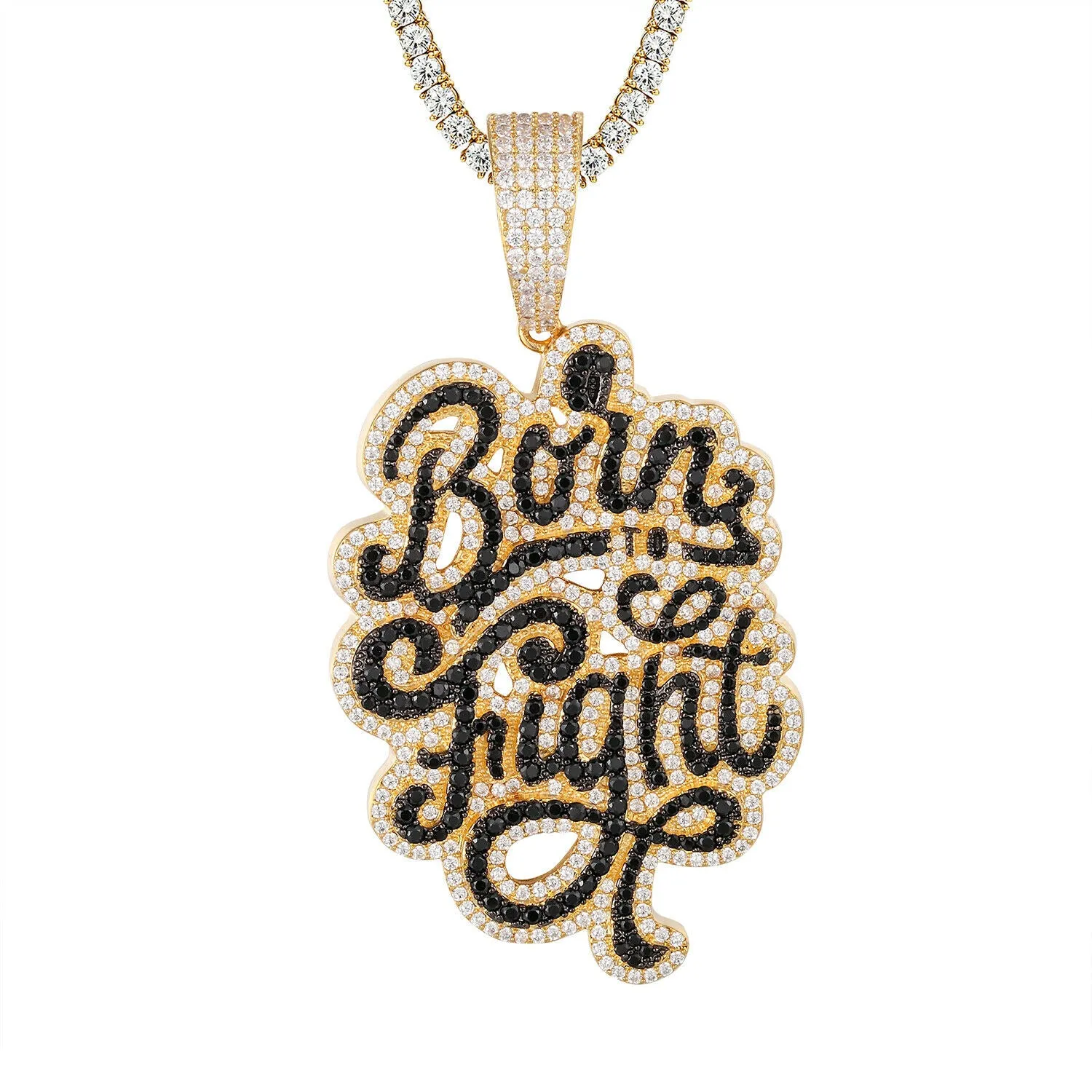 Custom Born To Fight  Simulated Diamond  Pendant With Chain