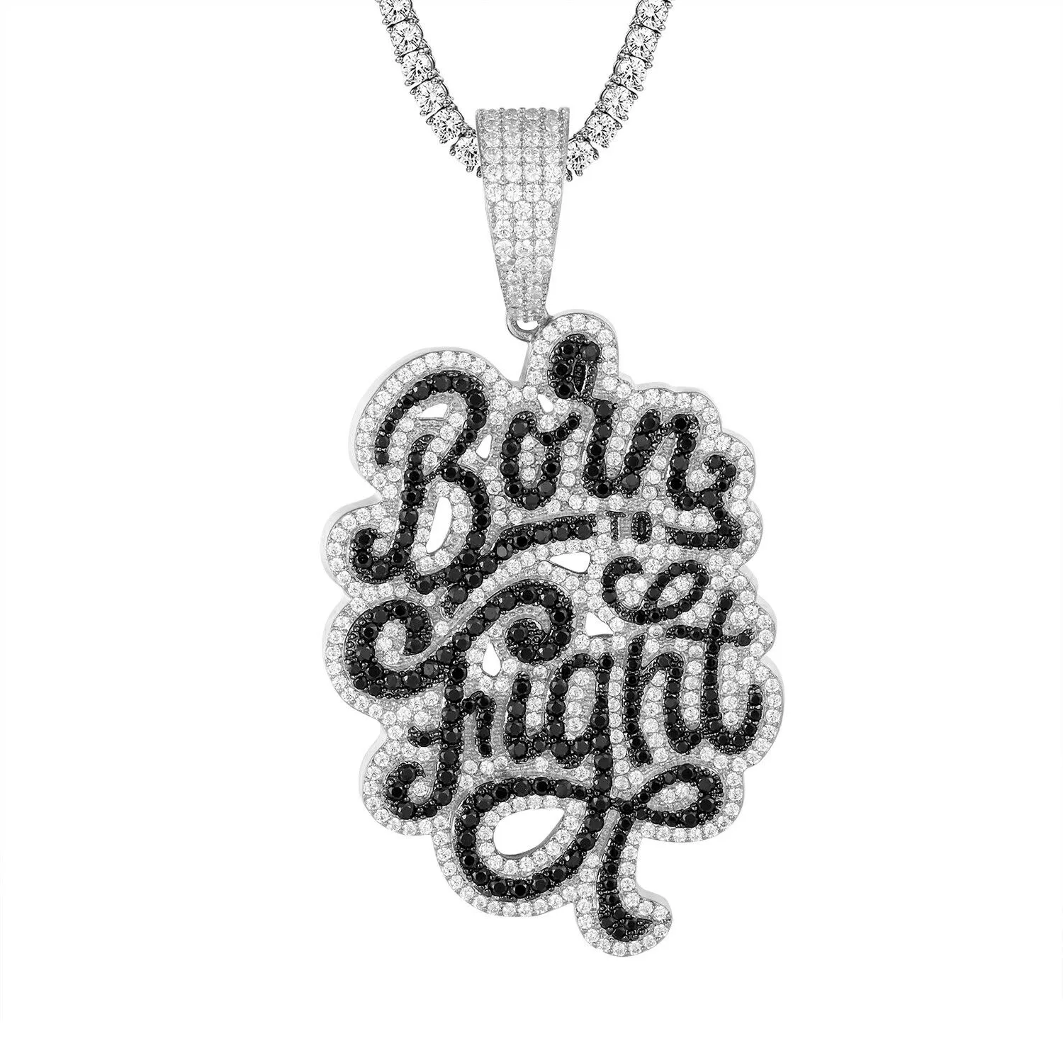 Custom Born To Fight  Simulated Diamond  Pendant With Chain