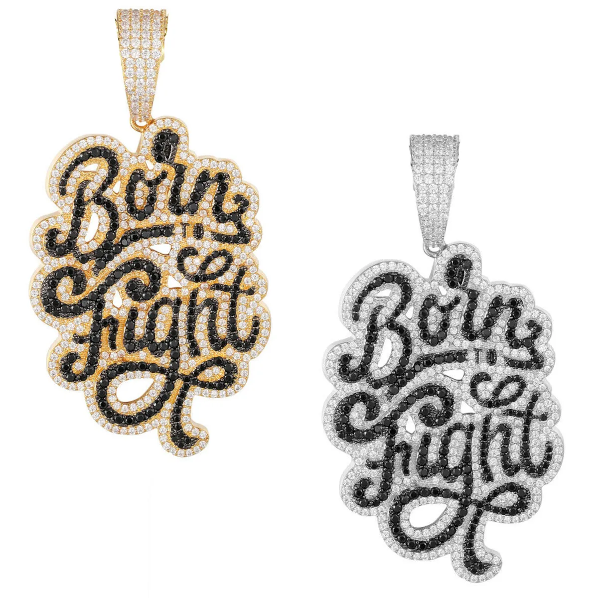 Custom Born To Fight  Simulated Diamond  Pendant With Chain