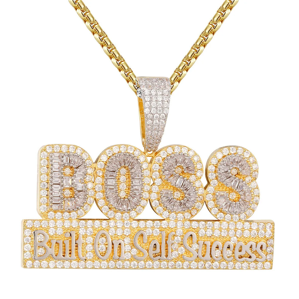Custom Boss  Simulated Diamond  Pendant With Chain