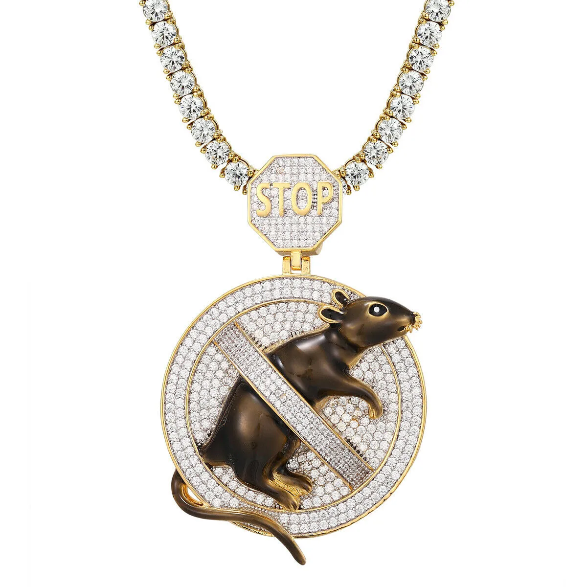 Custom Circle Stop  Snitching   Simulated Diamond Pendent With Chain