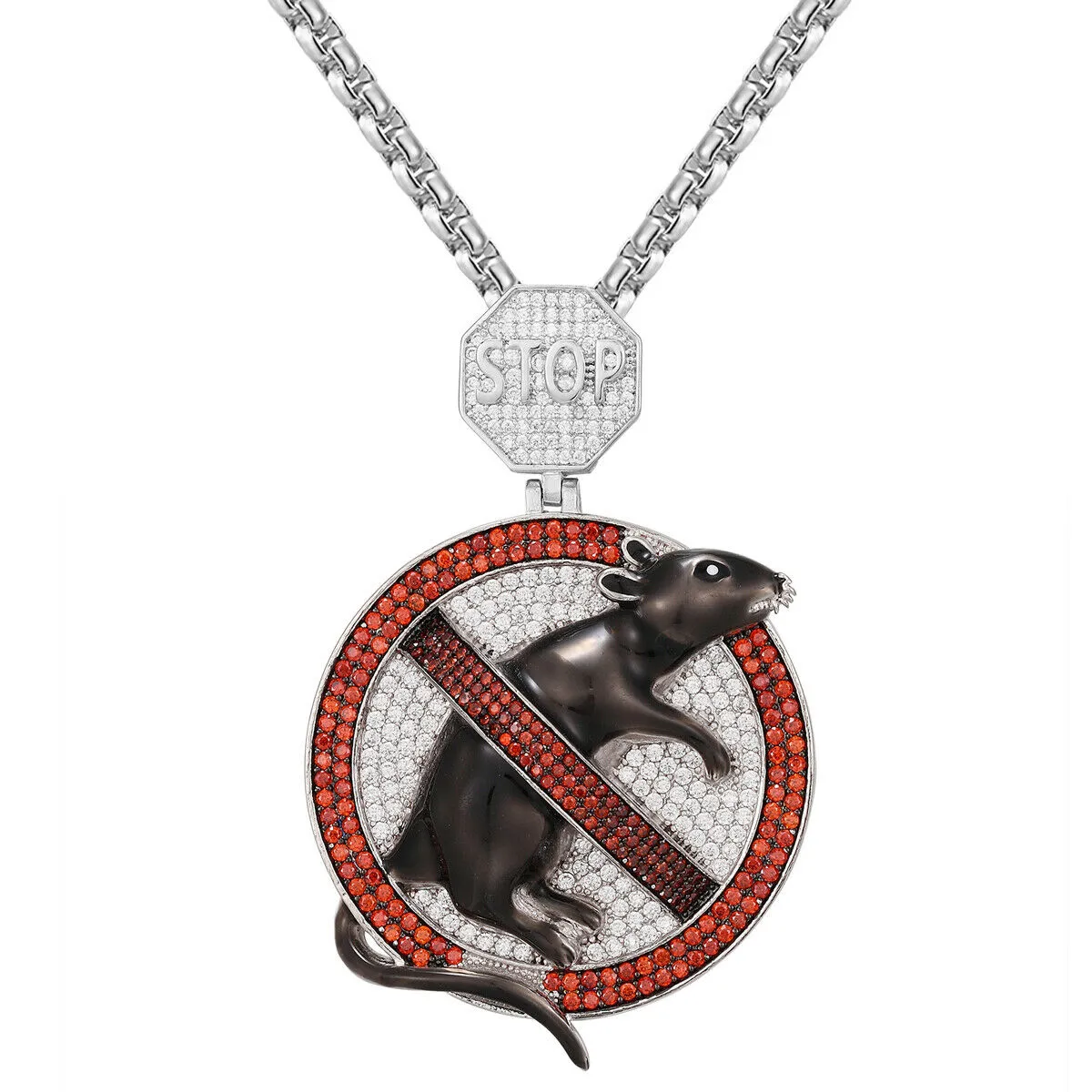 Custom Circle Stop  Snitching   Simulated Diamond Pendent With Chain