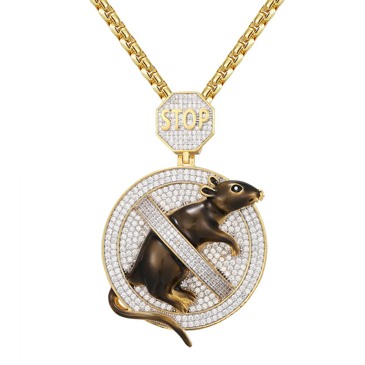 Custom Circle Stop  Snitching   Simulated Diamond Pendent With Chain