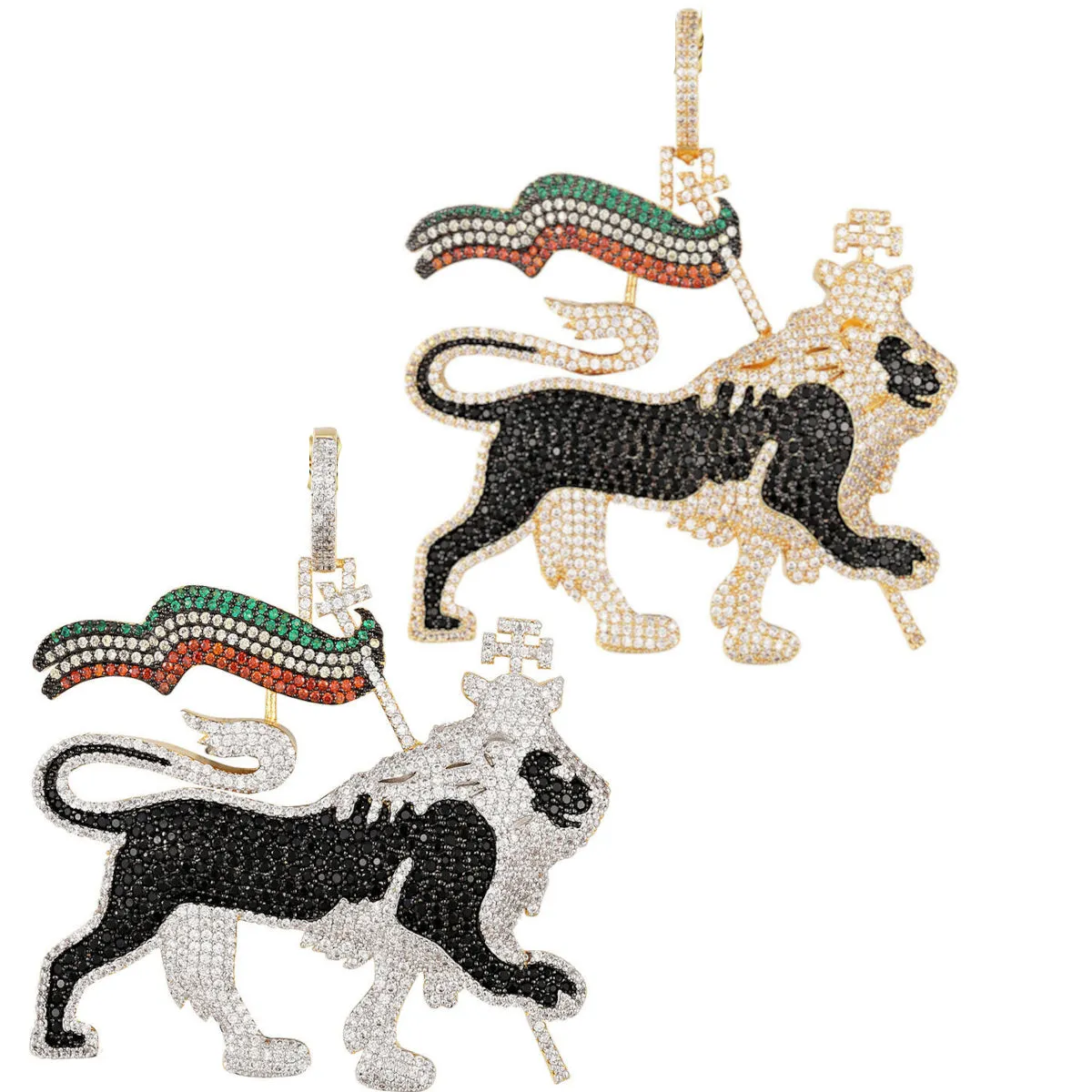 Custom  Ethiopian Lion  Simulated Diamond  Pendant With Chain