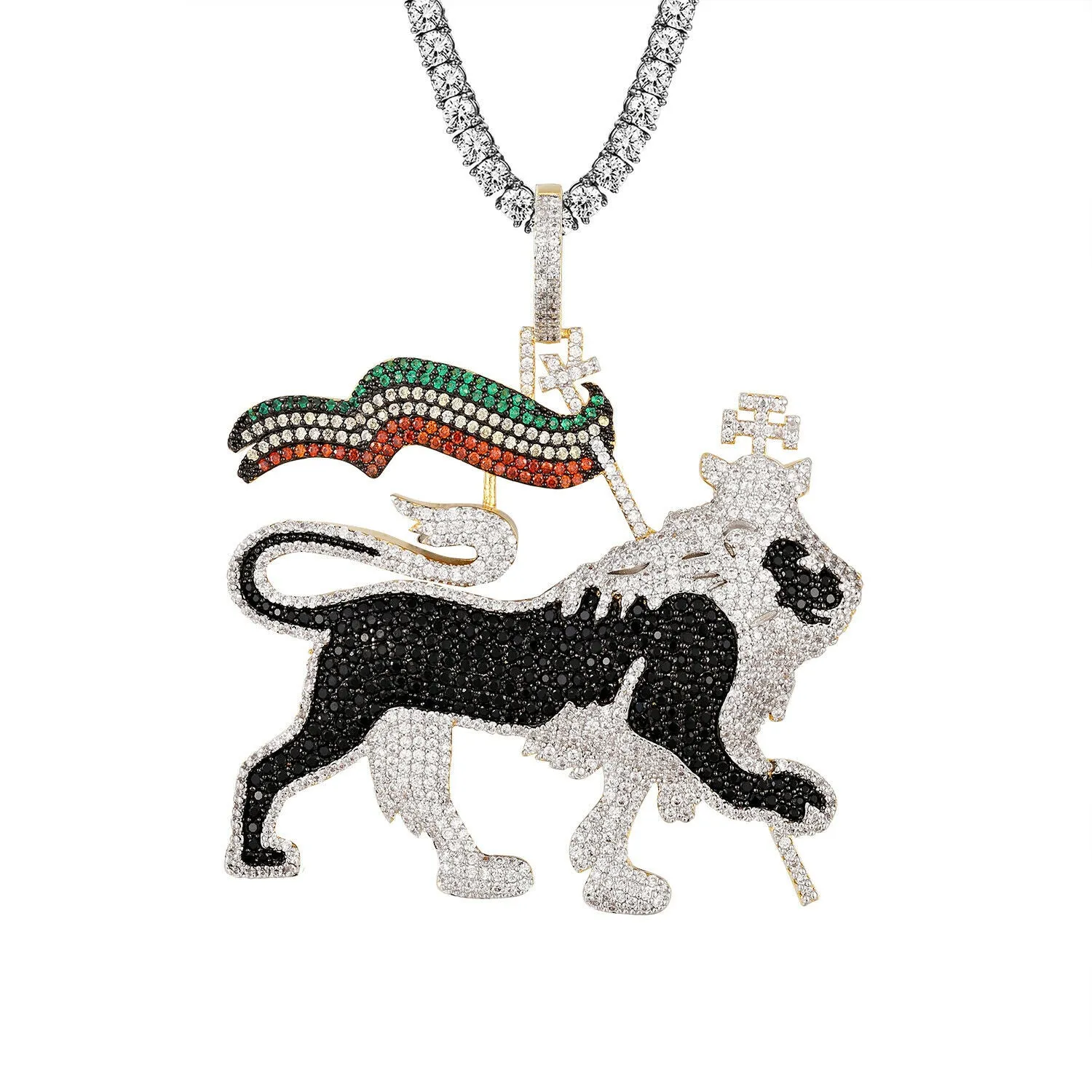 Custom  Ethiopian Lion  Simulated Diamond  Pendant With Chain