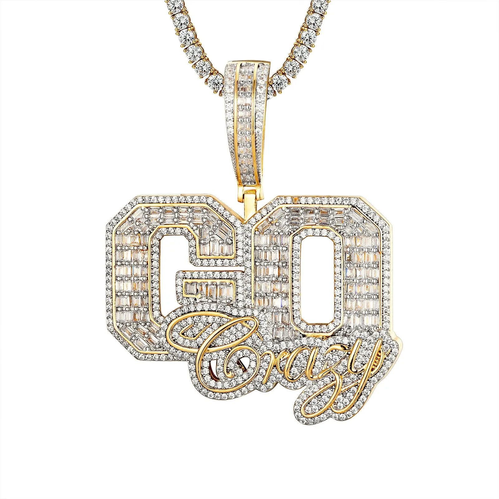 Custom  Go Crazy Baguette Simulated Diamond With Chain