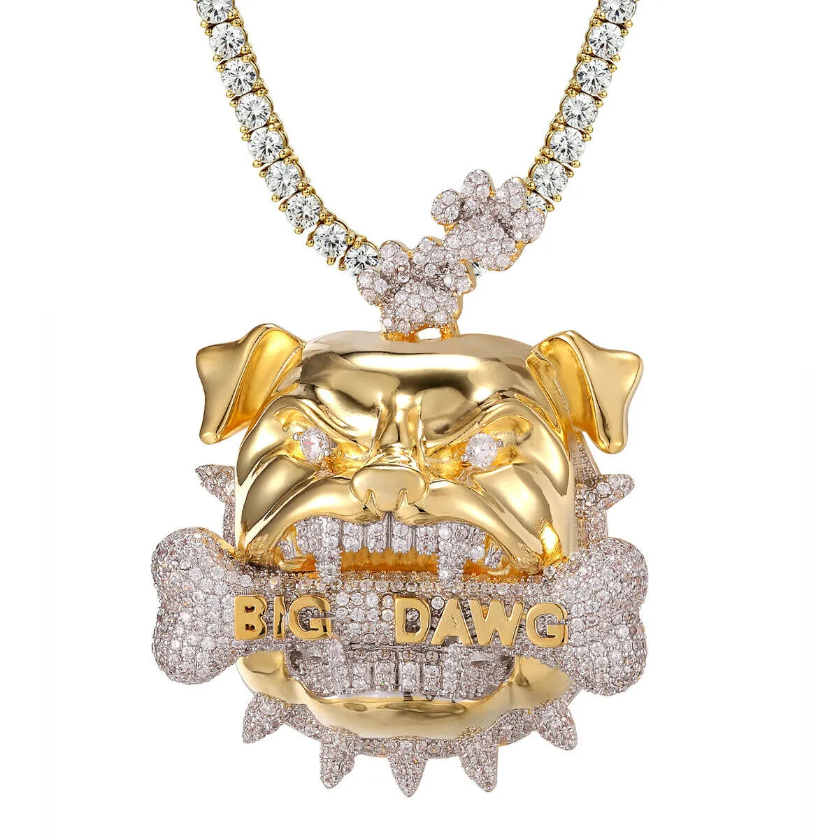Custom Icy Big Dawg  Bulldog Simulated Diamond With Chain