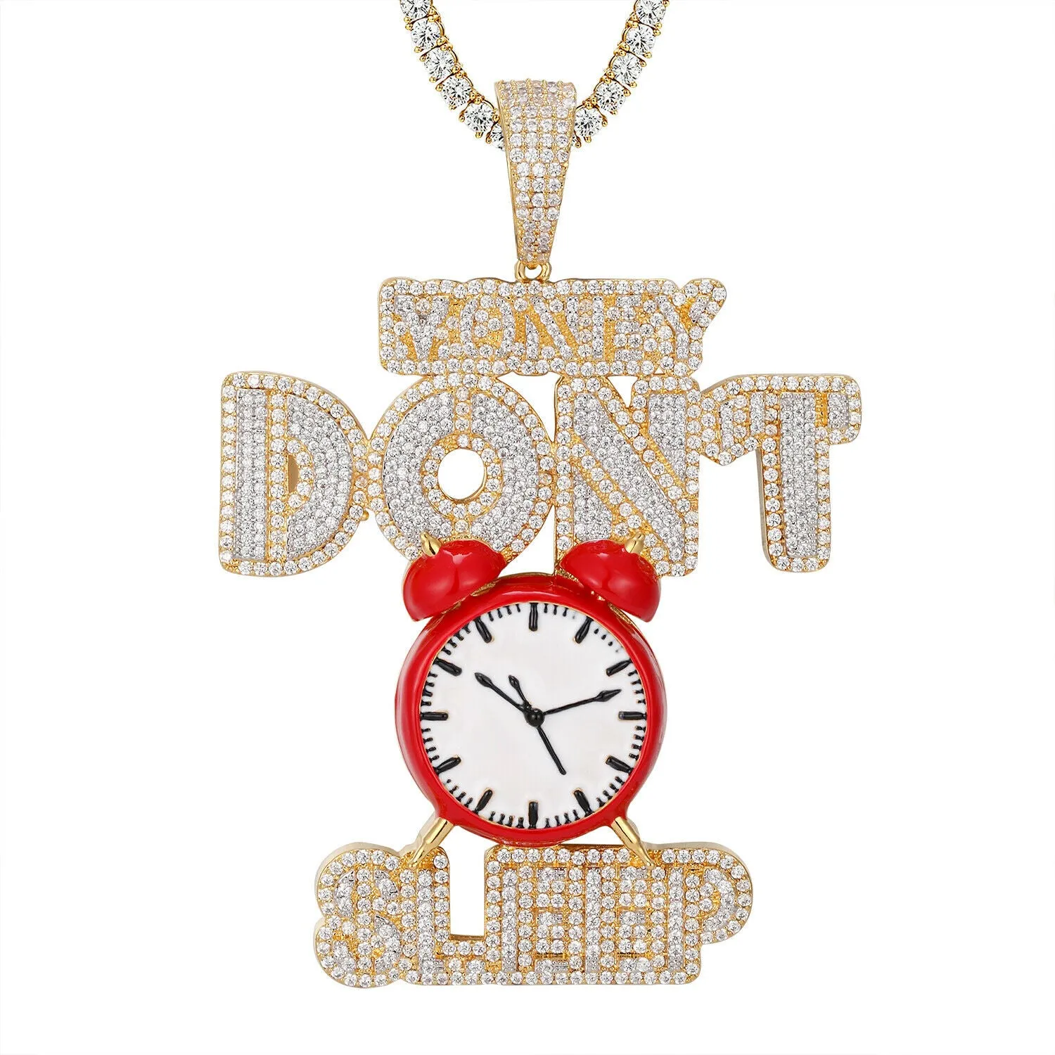 Custom  Money Dont sleep Simulated Diamond  Pendant With Chain