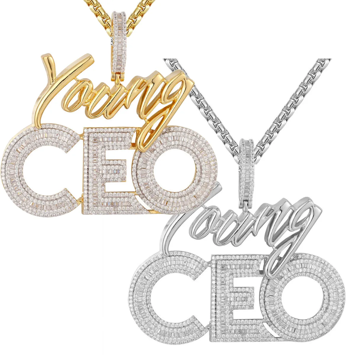 Custom Young CEO Rich Baguette Simulated Diamond With Chain