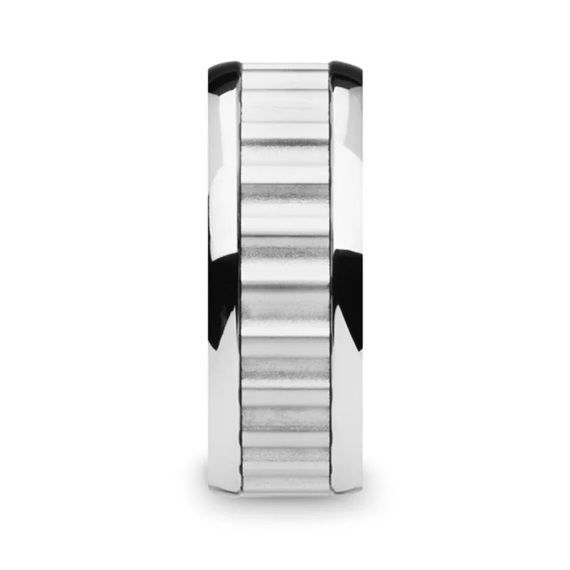 CUTLASS Tungsten Carbide Wedding Band with Gear Teeth Inlay & Polished Edges - 9mm