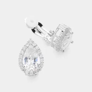 CZ Teardrop Clip On Stud Earrings  | Interview Earrings |  634324