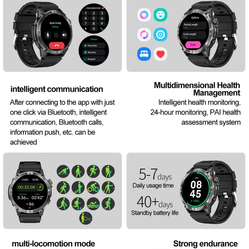 Dateoy Rugged Explorer Smart Watch – AMOLED Display, Built-in GPS,Compass Altitude, & Multidimensional Health Management, Long Battery Life