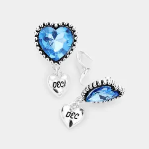 December Birthstone Heart Dangle Clip On Earrings