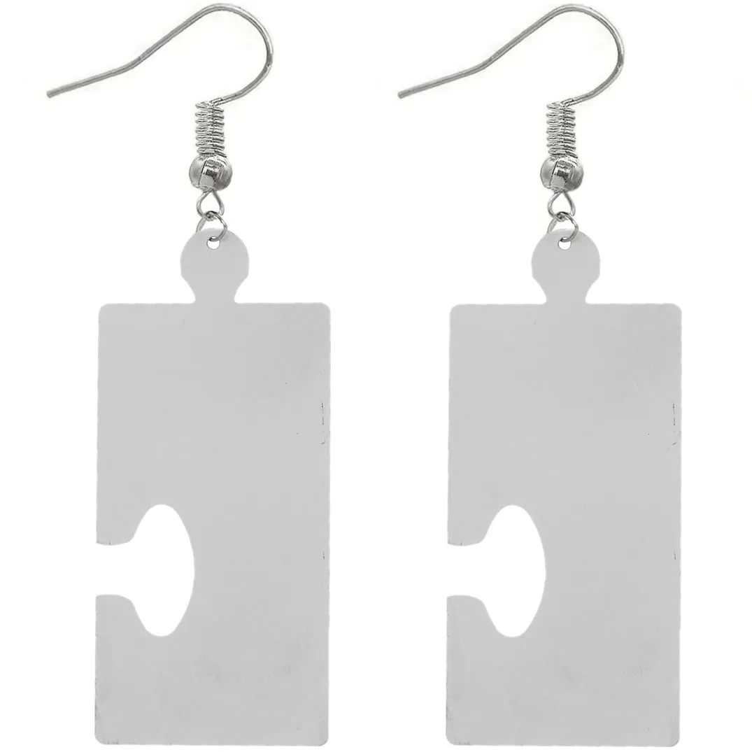 Denim Blue Camo Puzzle Piece Rectangular Earrings