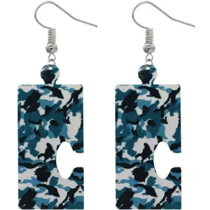 Denim Blue Camo Puzzle Piece Rectangular Earrings
