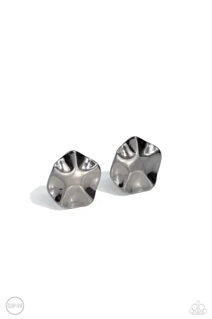 Destination Unknown - Black - Warped Gunmetal Disc Paparazzi Post Earrings