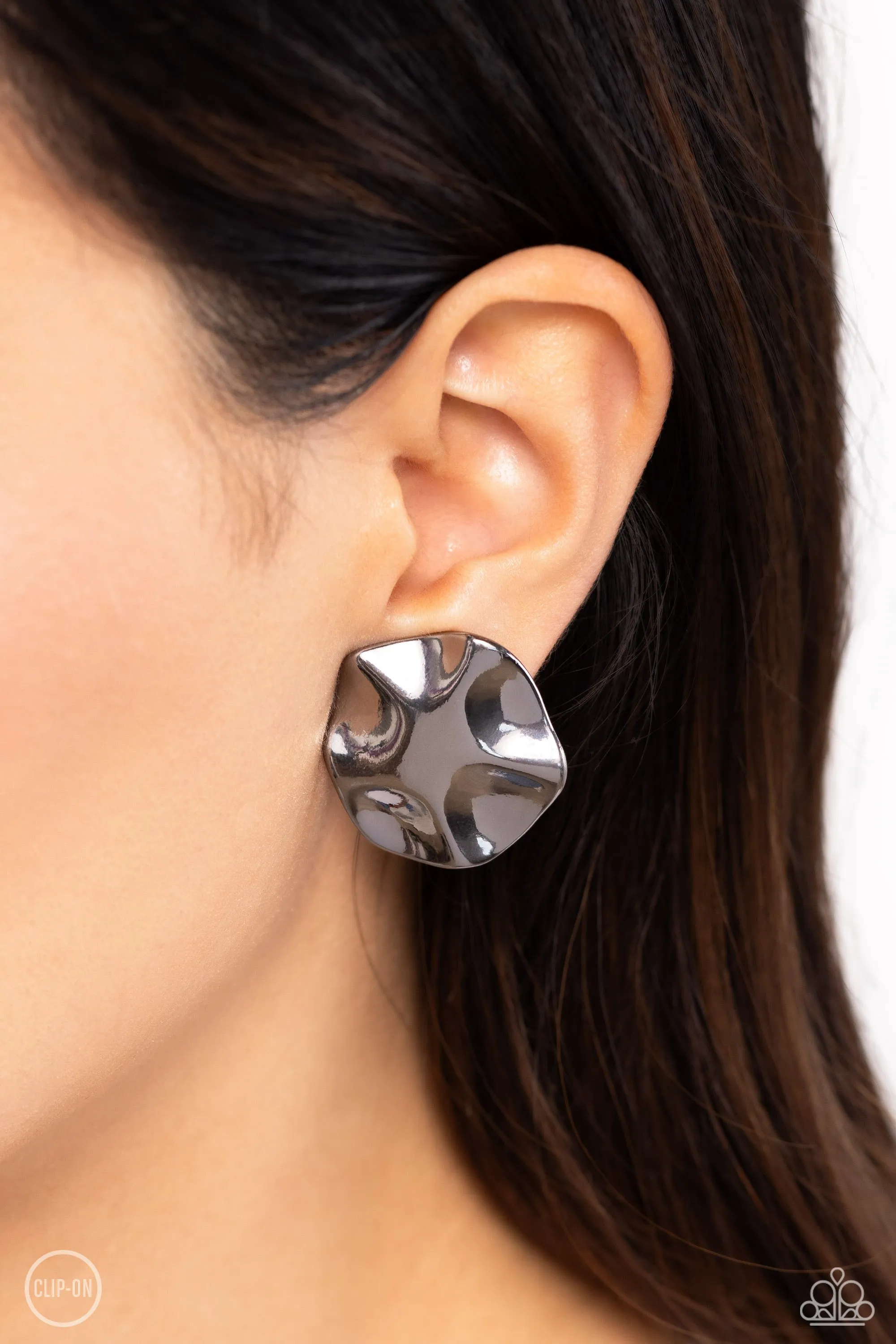 Destination Unknown - Black - Warped Gunmetal Disc Paparazzi Post Earrings