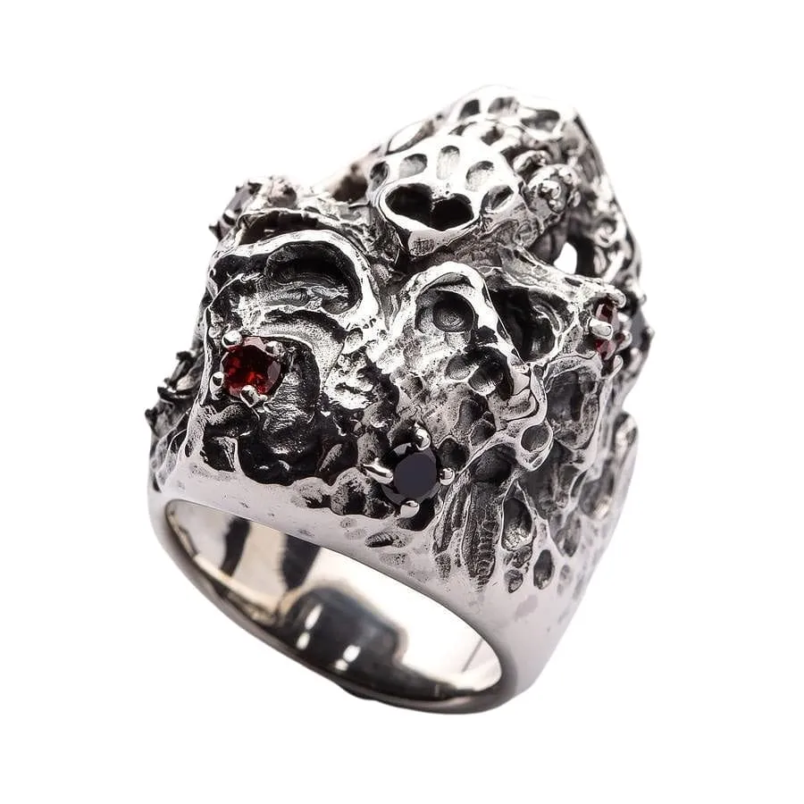 Diamond Eyes Vampire Skull Sterling Silver Ring