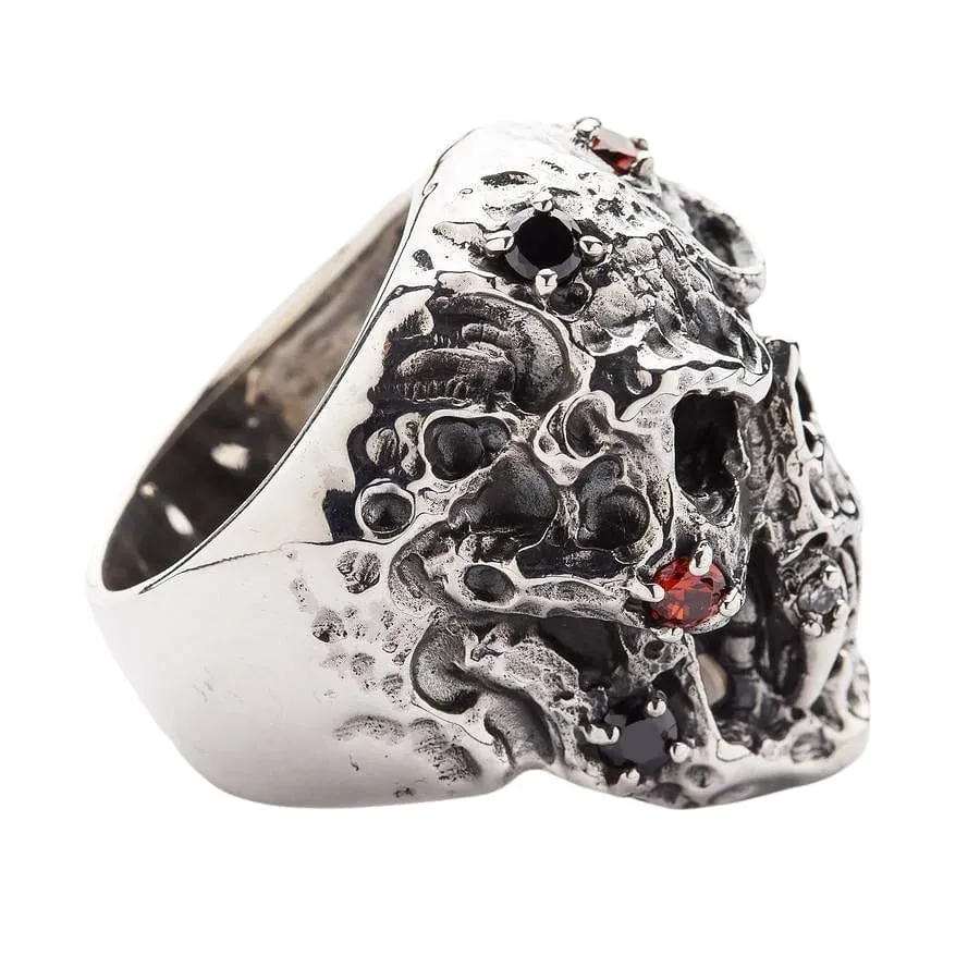 Diamond Eyes Vampire Skull Sterling Silver Ring