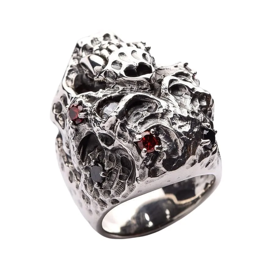 Diamond Eyes Vampire Skull Sterling Silver Ring