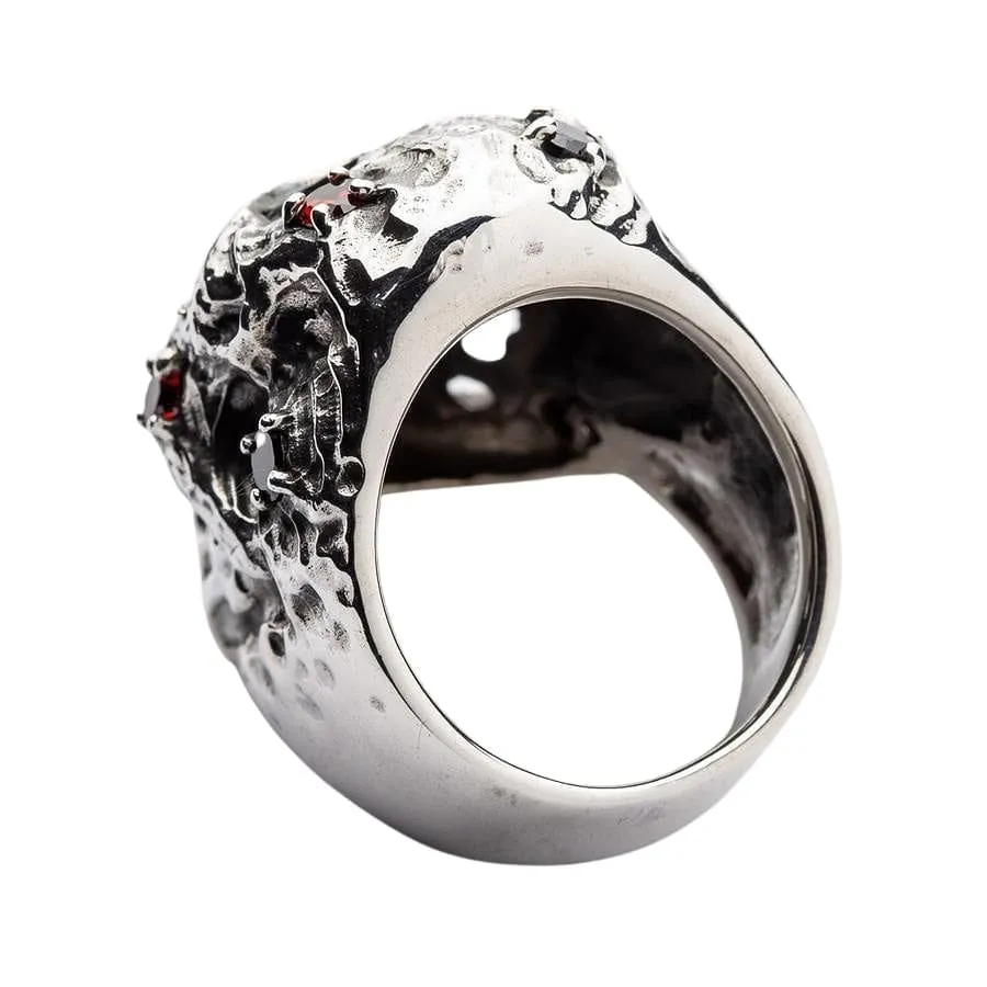 Diamond Eyes Vampire Skull Sterling Silver Ring