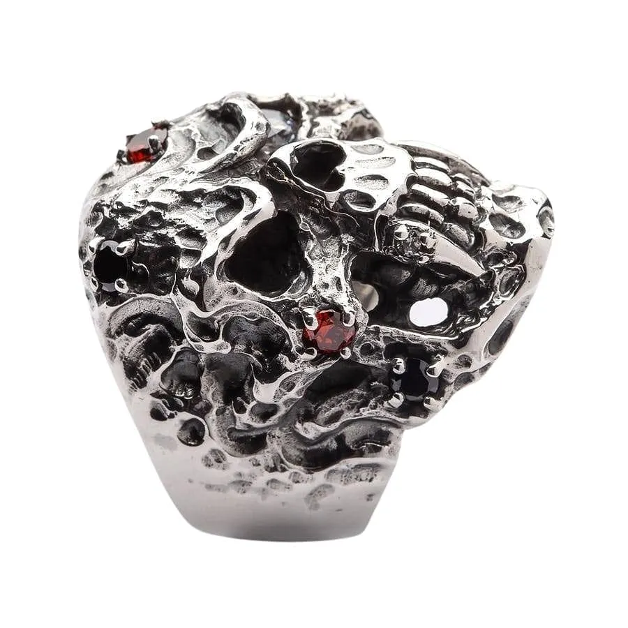 Diamond Eyes Vampire Skull Sterling Silver Ring