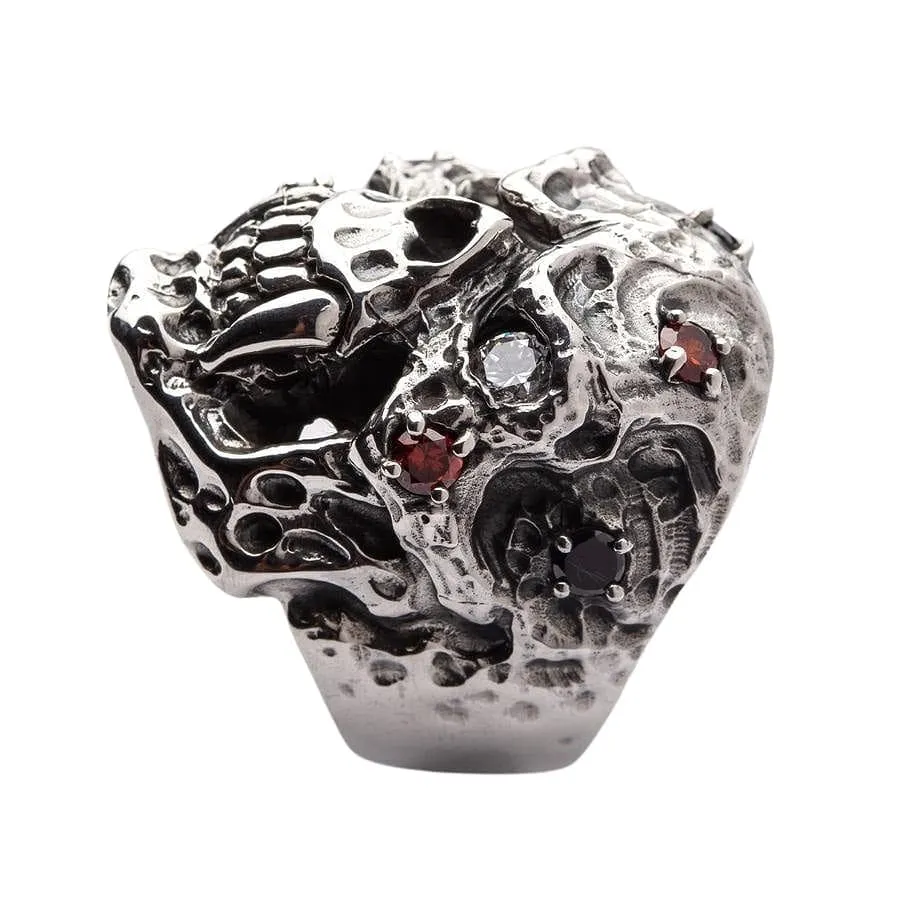 Diamond Eyes Vampire Skull Sterling Silver Ring