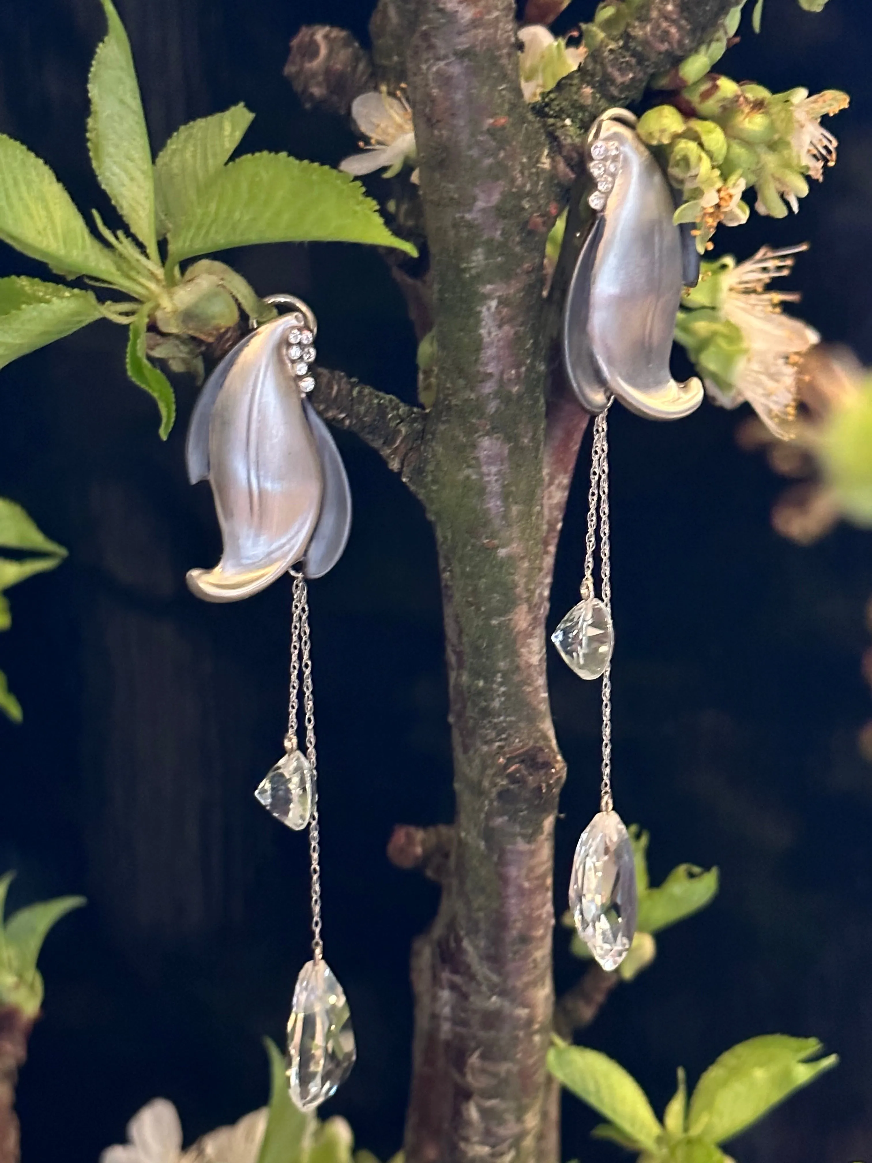 Diamond Lily Clip Earrings with Detachable White Topaz
