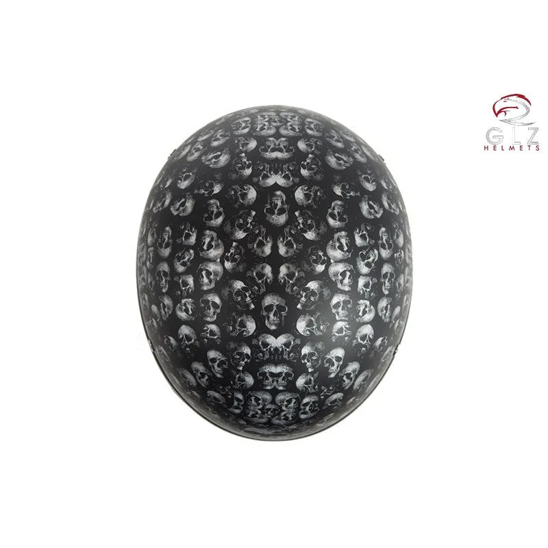 DOT Low Profile Flat Black Motorcycle Helmet With Skulls Graphic