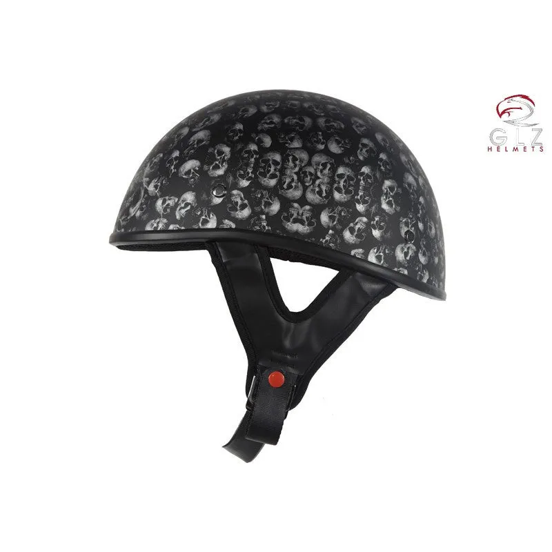 DOT Low Profile Flat Black Motorcycle Helmet With Skulls Graphic