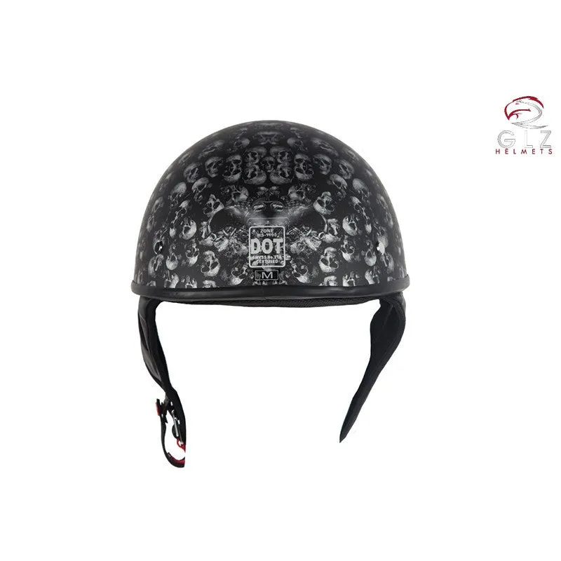DOT Low Profile Flat Black Motorcycle Helmet With Skulls Graphic
