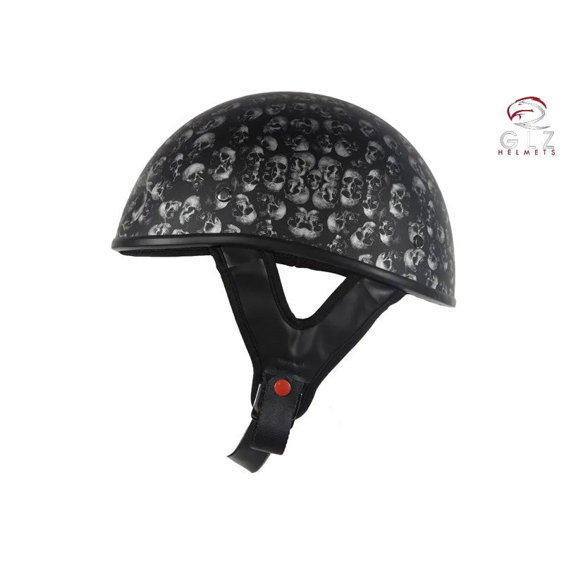 DOT Low Profile Flat Black Motorcycle Helmet With Skulls Graphic