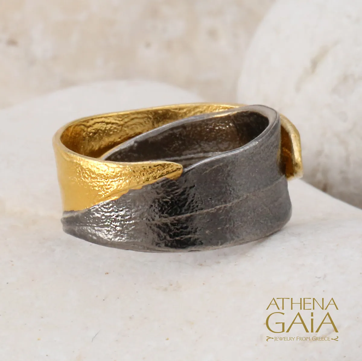 Dual Leaf Wide Band Ring