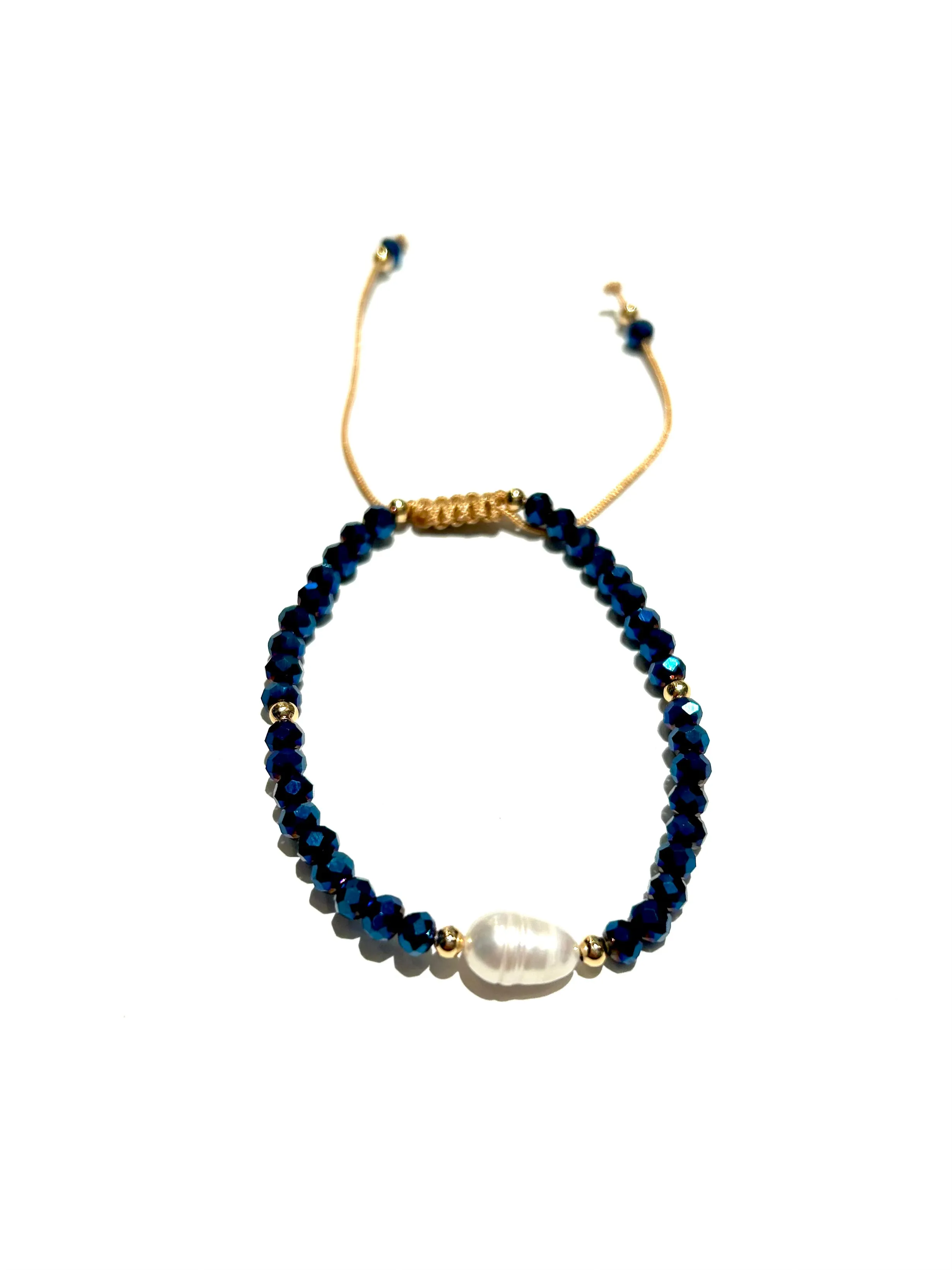 E-HC DESIGNS- Pearl with Crystals Adjustable Bracelets (More colors available)