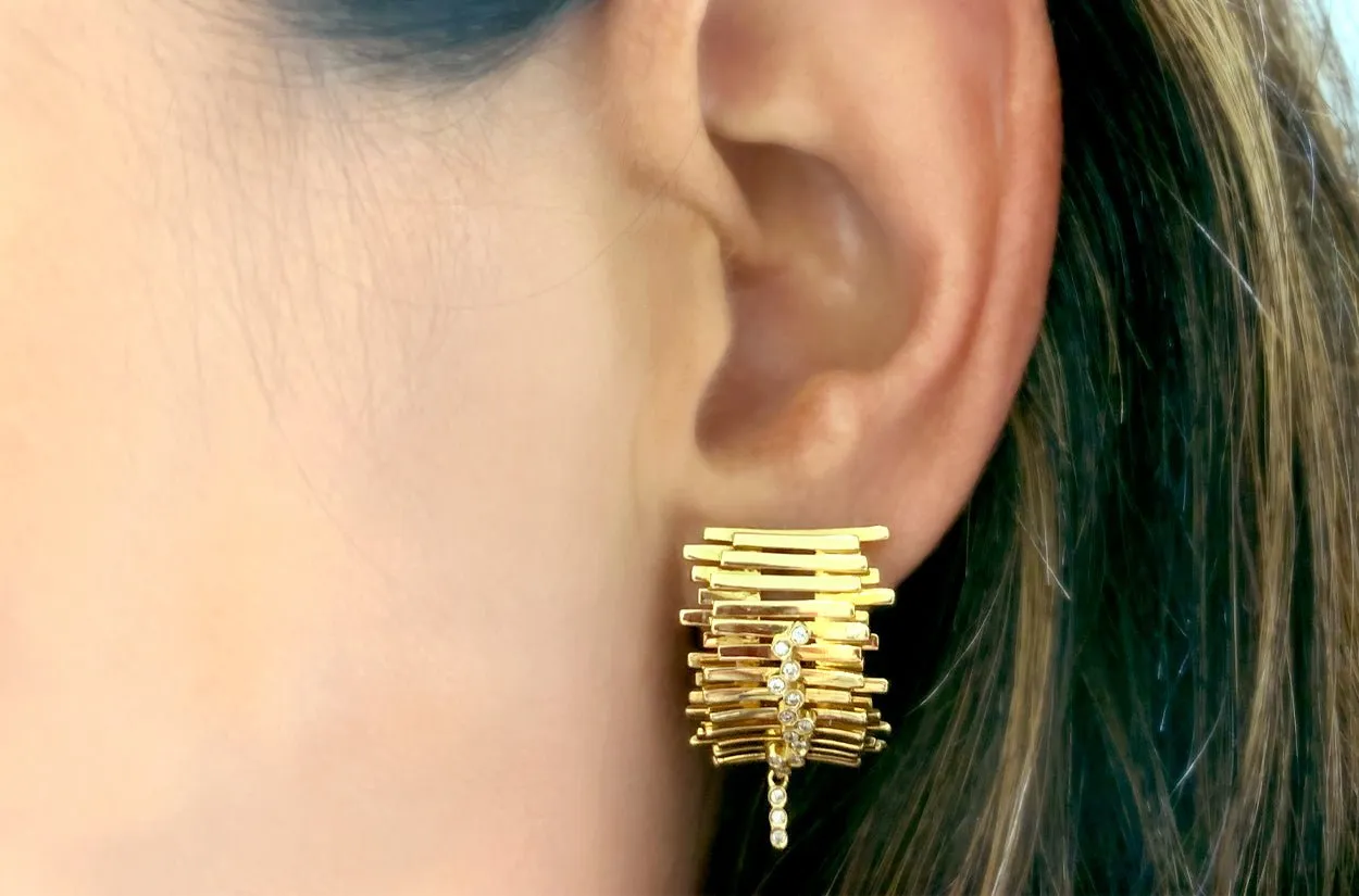 Earrings 18kt Gold Studs & Round Diamonds Drop