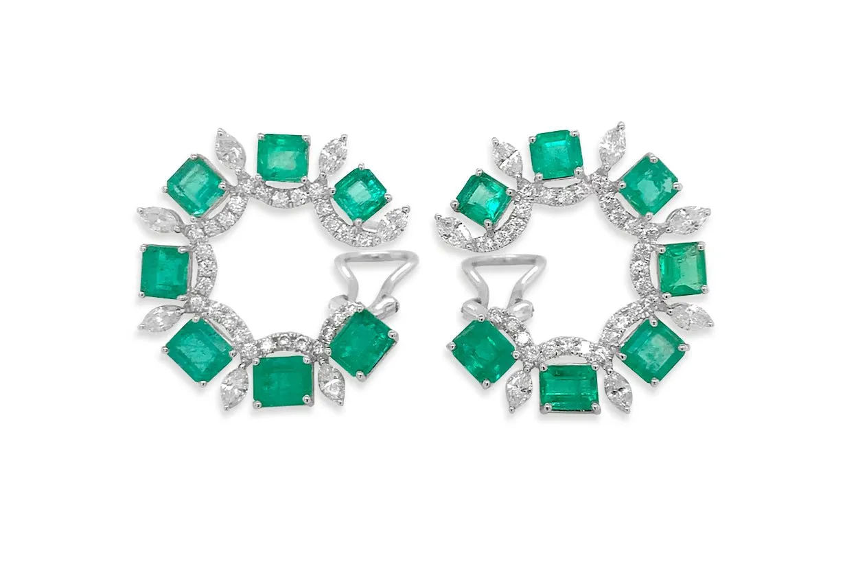 Earrings 18kt White Gold Look-At-Me Emeralds & Diamonds