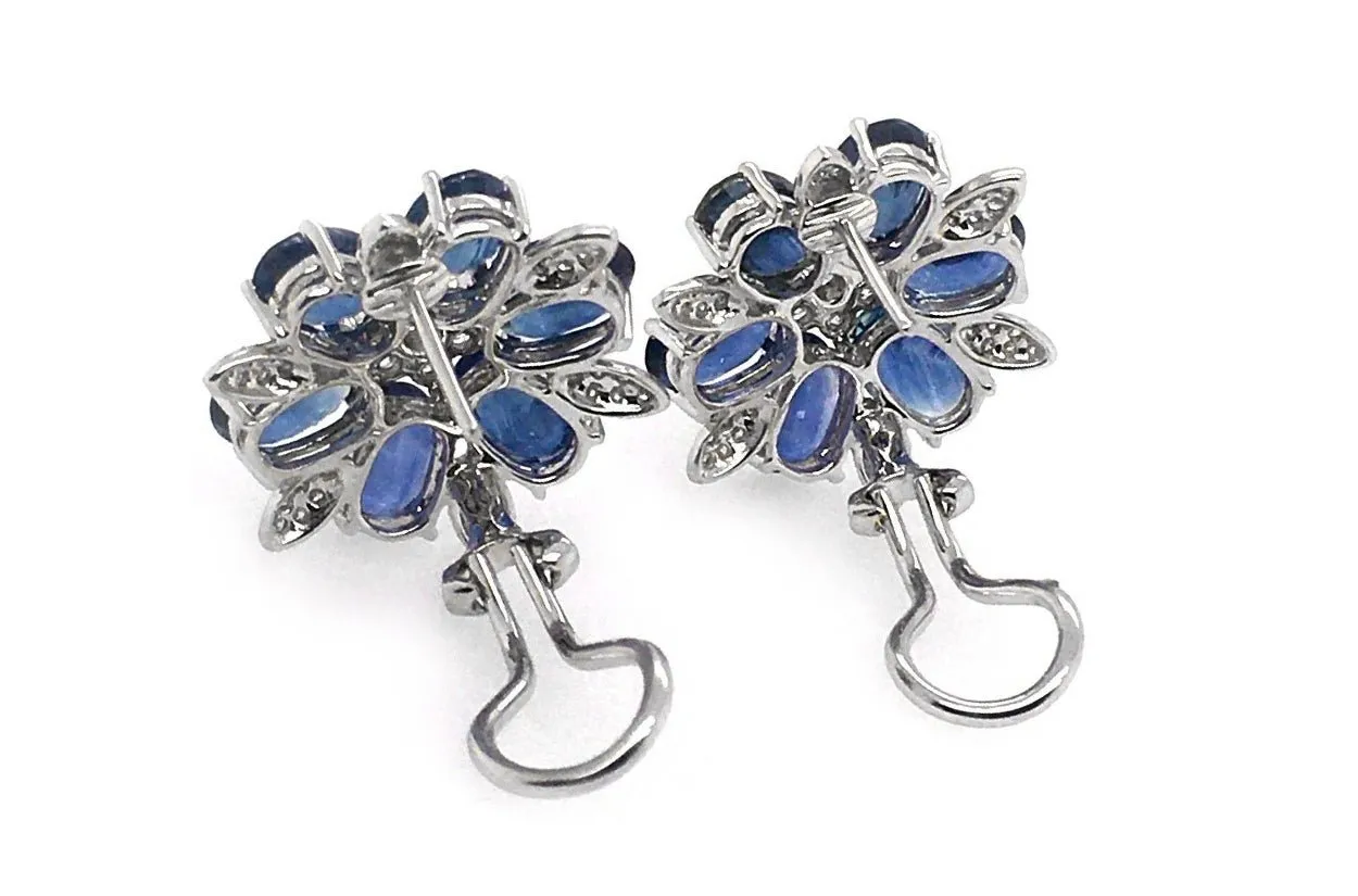 Earrings Flowers with Blue Sapphires & Diamonds