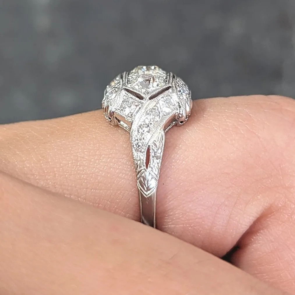 Edwardian 1.30 CTW Old European Cut Diamond Platinum Ribbon Antique Band Ring
