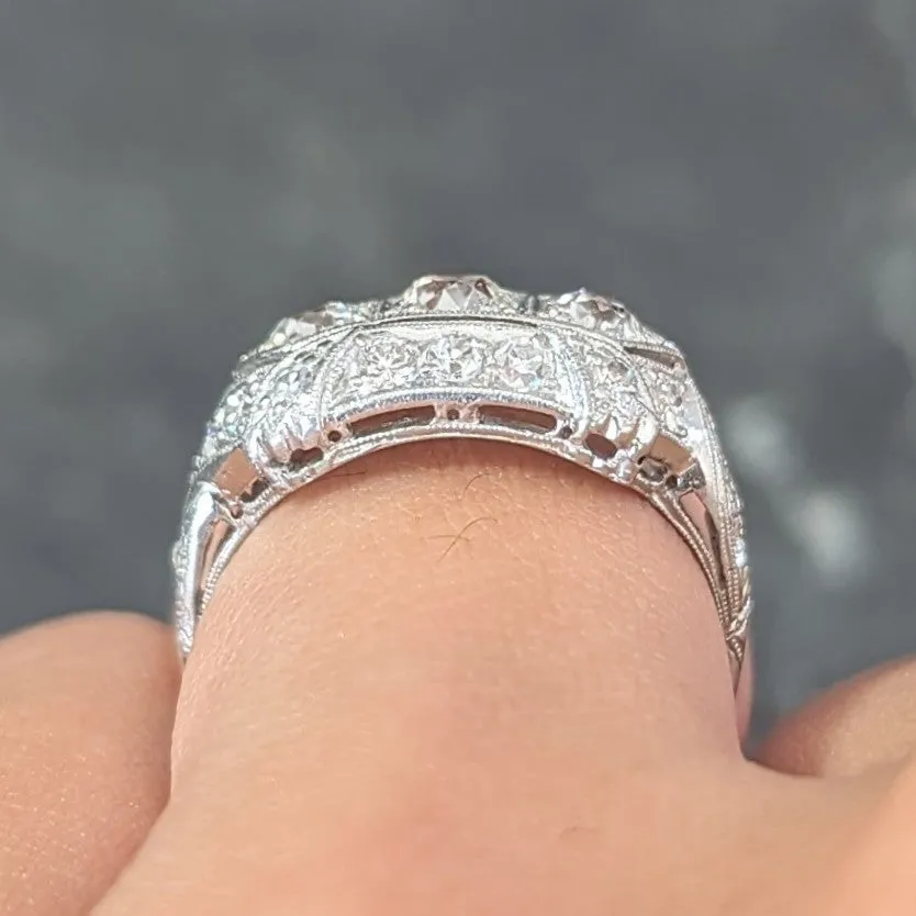 Edwardian 1.30 CTW Old European Cut Diamond Platinum Ribbon Antique Band Ring