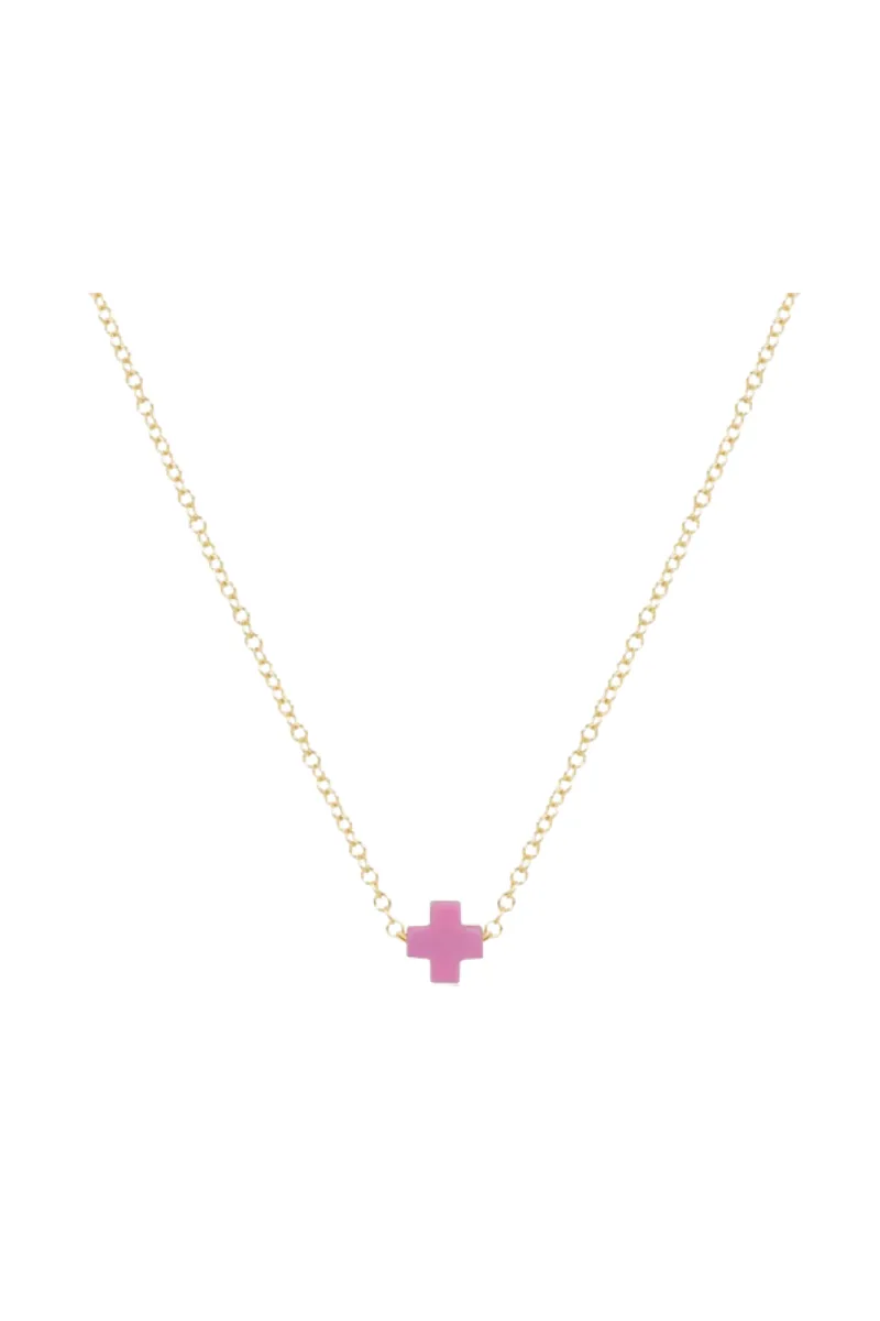 egirl 14" Necklace Gold - Signature Cross Small Bright Pink