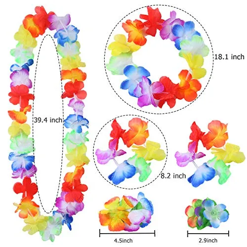 Elcoho 8 Pieces Grass Skirt Sunglasses Leis Necklace Bracelet Set Luau Decorations for Kids and Adults