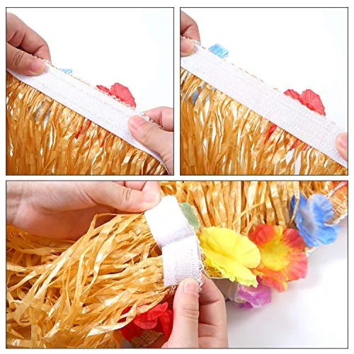 Elcoho 8 Pieces Grass Skirt Sunglasses Leis Necklace Bracelet Set Luau Decorations for Kids and Adults