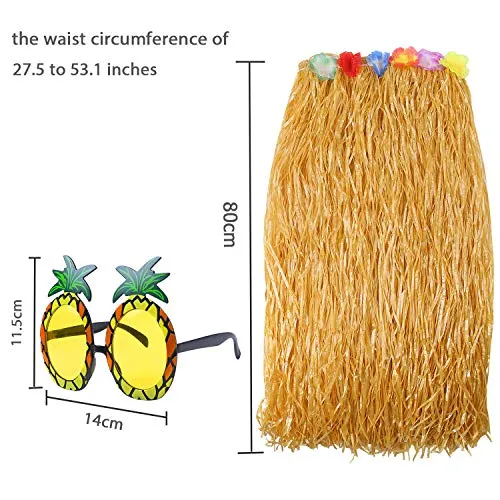 Elcoho 8 Pieces Grass Skirt Sunglasses Leis Necklace Bracelet Set Luau Decorations for Kids and Adults