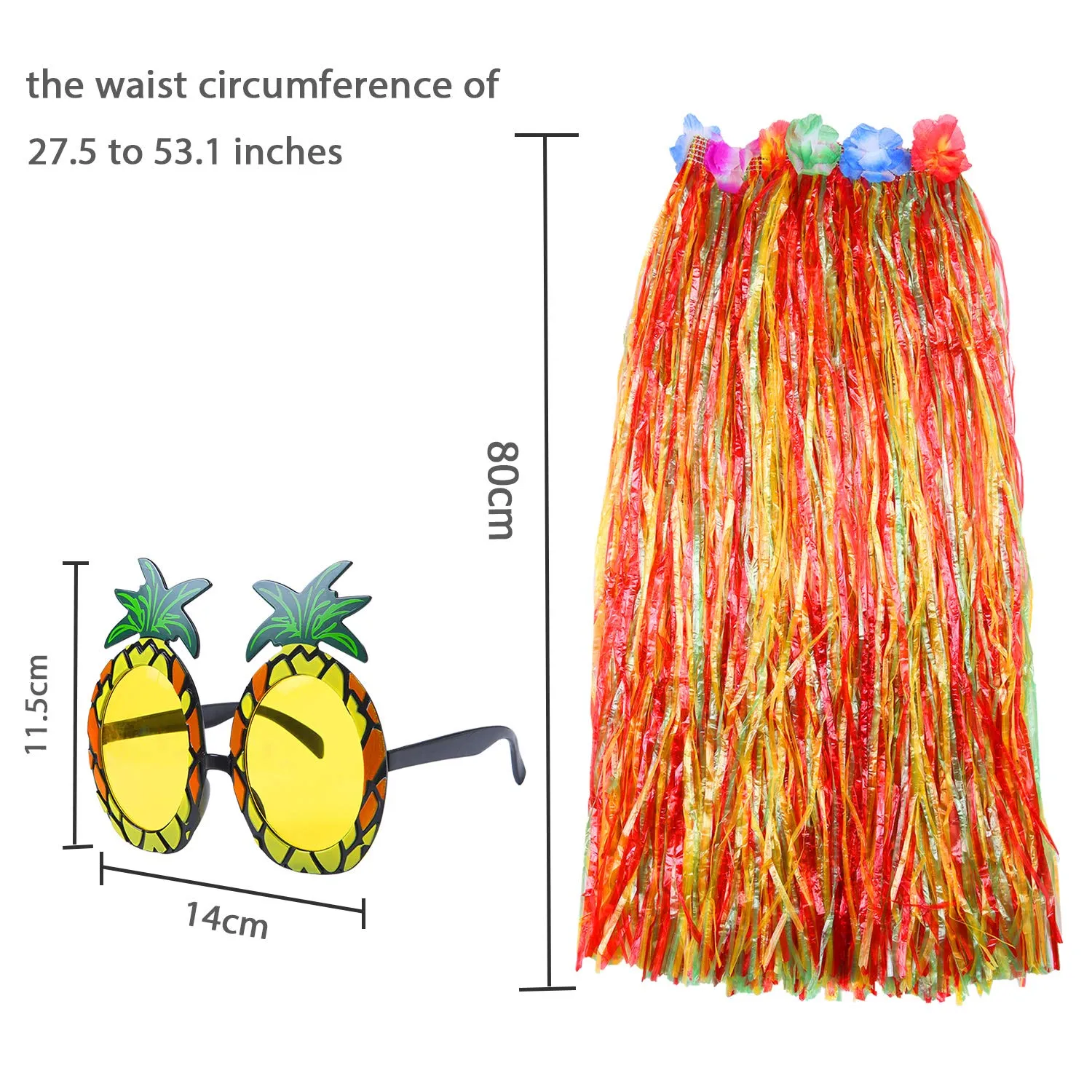 Elcoho 8 Pieces Grass Skirt Sunglasses Leis Necklace Bracelet Set Luau Decorations for Kids and Adults