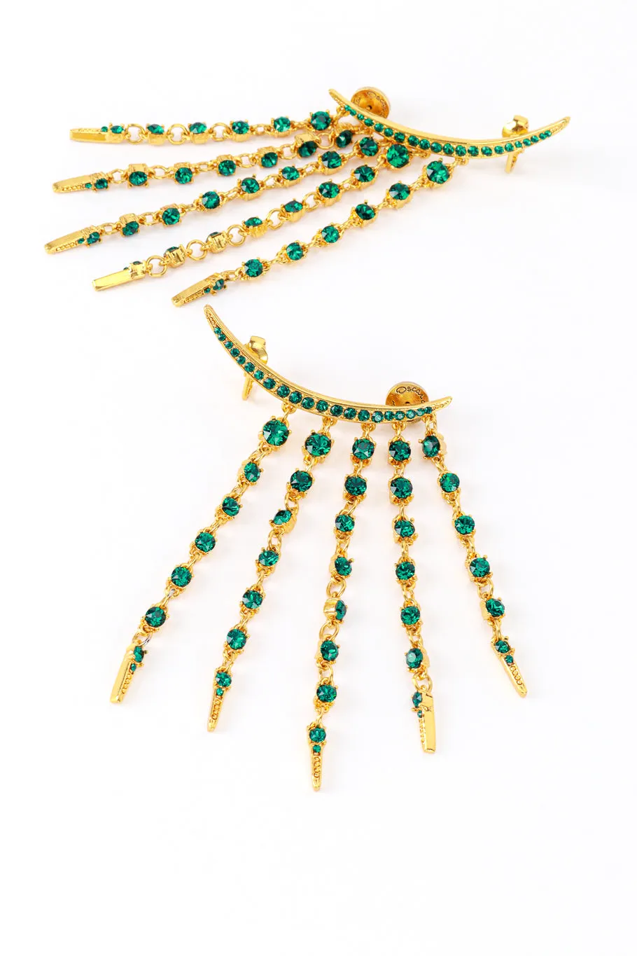 Emerald Crescent Moon & Falling Stars Crawler Earrings