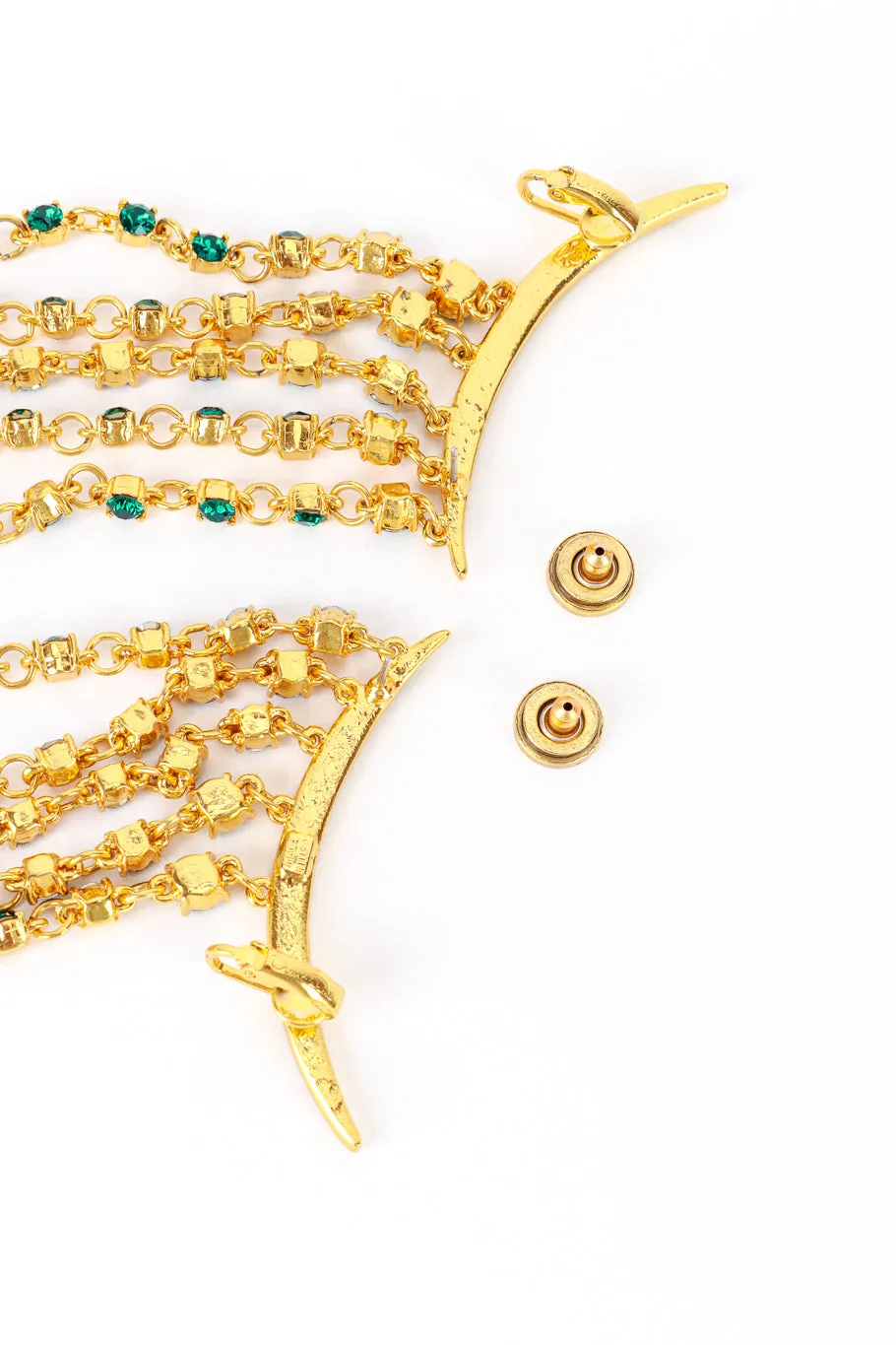 Emerald Crescent Moon & Falling Stars Crawler Earrings
